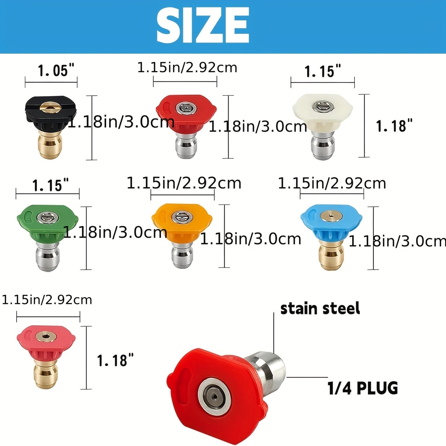7-Pack Pressure Washer Nozzle Tips with Holder, Quick Connect 1/4" Pneumatic Pressure Washer Accessories, Multi-Degree 4000 PSI for Various Cleaning Tasks