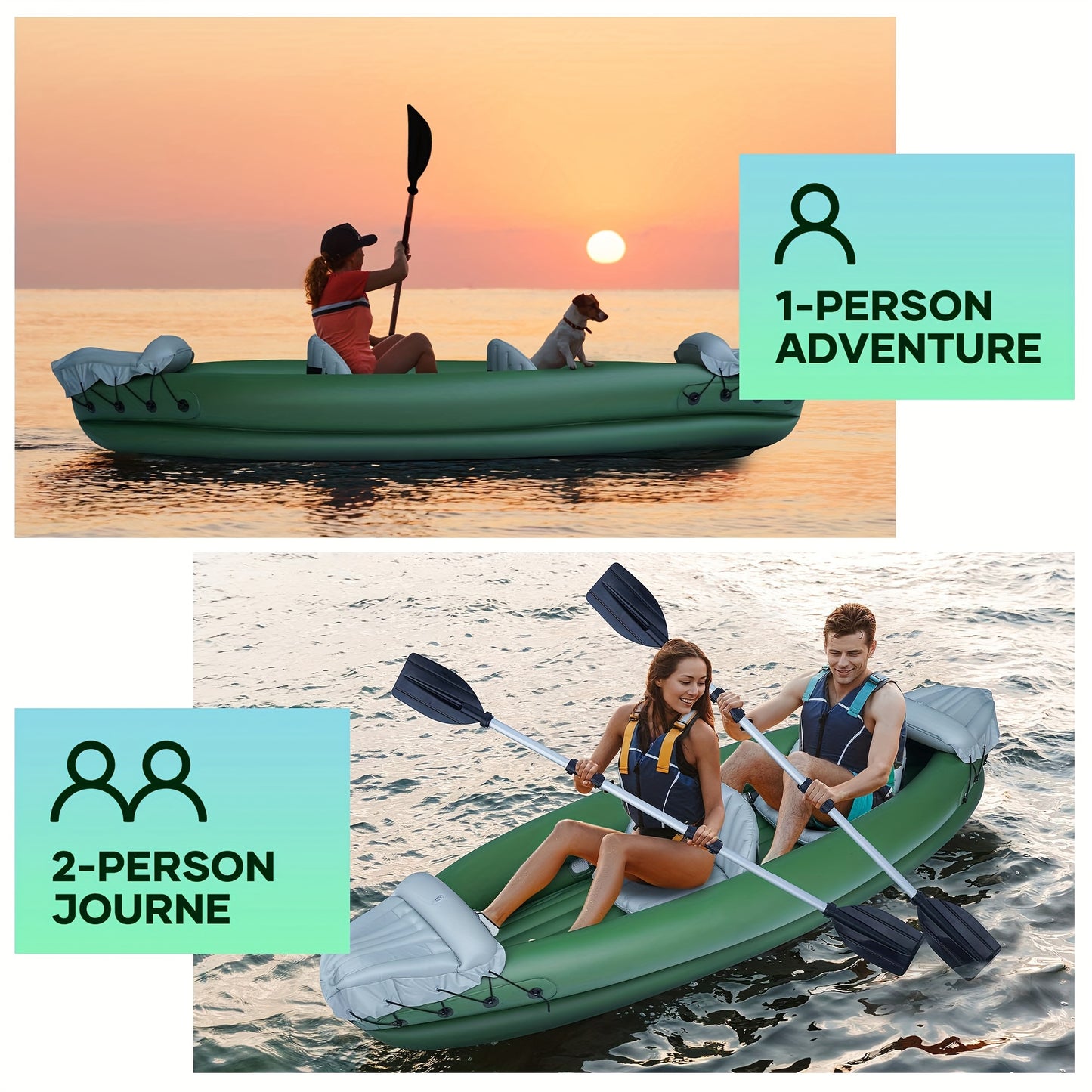 Adventure Gear Inflatable Kayak -in Style Load capacity 400lb 1-2 person, Green 
 Explore the Waters