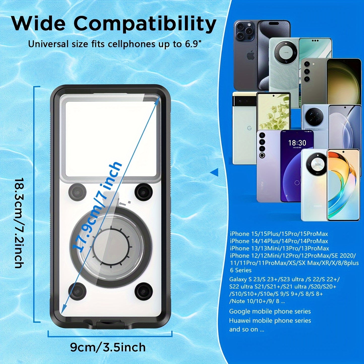 6.9" Waterproof Phone Case With Self-Testing, Touch Control & Stand - Shockproof, Anti-Drop Protection For All Smartphones - Ideal For Swimming, Diving & Outdoor Activities