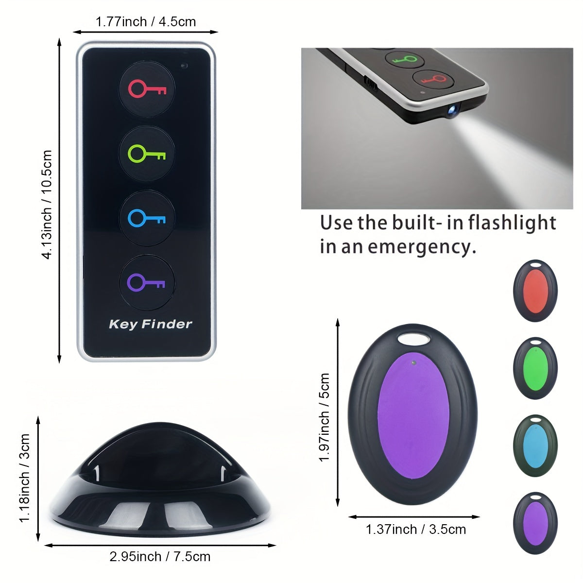 DGO 4-Receiver Key Finder | Loud 80dB Alarm, Long 131ft Range | Wireless RF Item Locator for Phone, Wallet, Pet | Battery Powered
