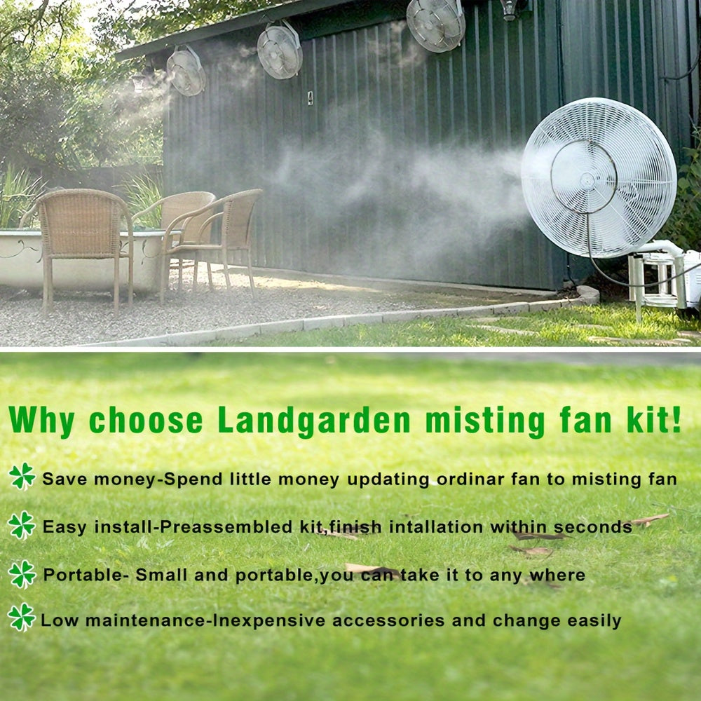Misting System Kit for Fans with 4 Brass Nozzles, 5 Brass Spray Heads, 1 Copper Connector, 3m PE Extension Hose, and 10 Cable Ties - Compatible with Small Desktop, Medium Stand, and Large Patio Fans.
