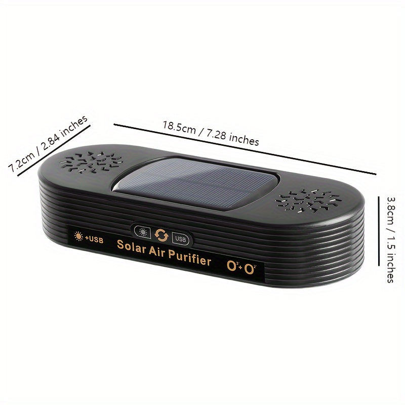 Dual-Core Solar Car Air Purifier with USB, Portable ABS Negative Ion Air Cleaner for Smoke, Formaldehyde, VOCs & Odor Removal, ≤36V Operation with Blue Light Mode - USB & Solar Powered