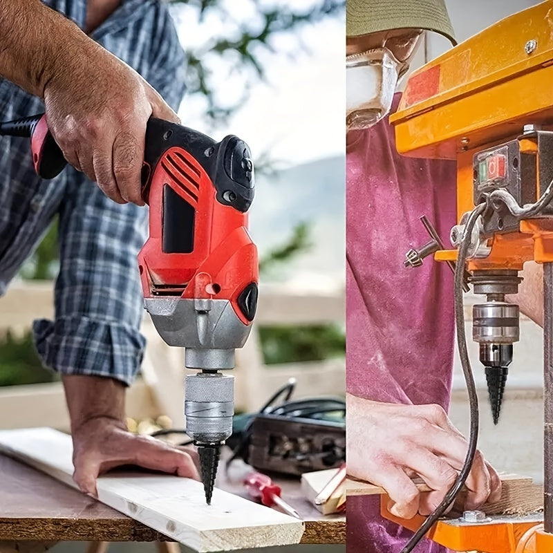 3-Piece Titanium-Coated Hss Step Drill Bit Set With Handle - Versatile For Plastic, Wood, Metal Sheet & Aluminum