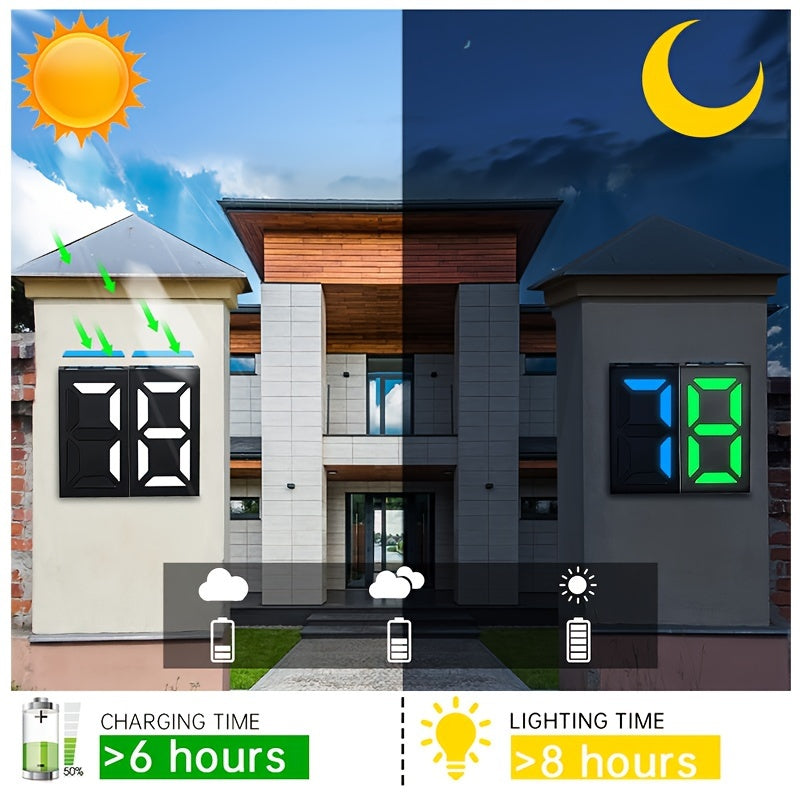 1pc Stylish Solar LED House Number Sign - Durable, Waterproof & Customizable - Bright Colorful LED Illumination for Easy Wall Mounting