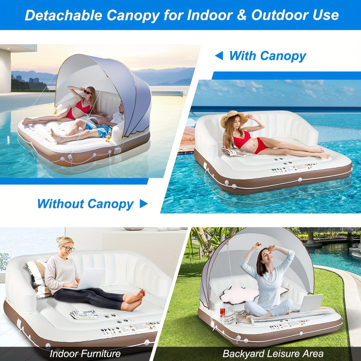 Inflatable Island Lounge Float - Relaxing Pool Raft with Comfortable Seating, Durable PVC Construction, Uncharged, Perfect for Beach and Seaside Fun