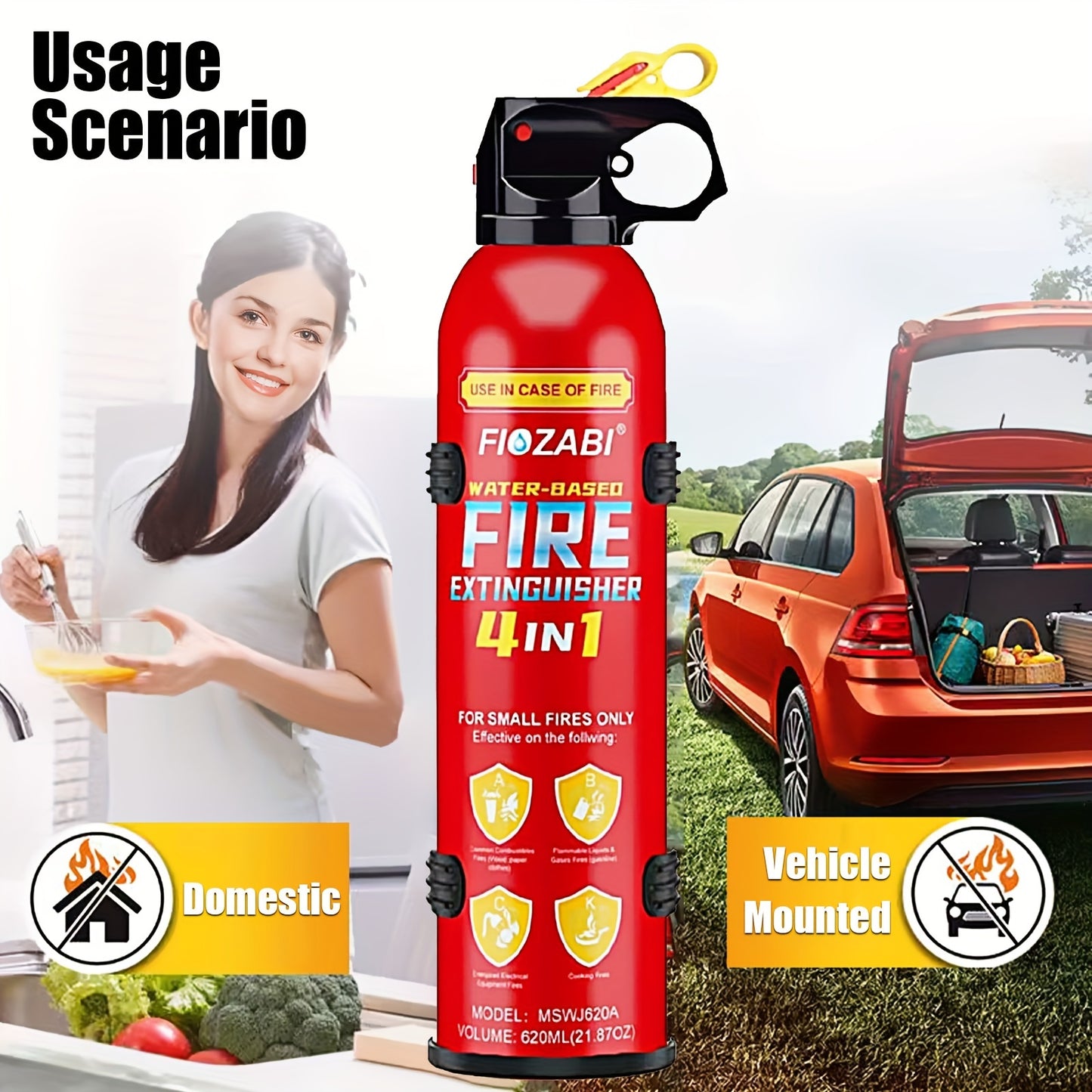 1pc/2Pcs/4Pcs Portable Fire Extinguisher Spray 4 in-1 With Bracket for The House/Car/Kitchen/Garage/Home,0.5-A:21-B:C:5K Water-Based Fire Extinguishers(620ml/21.87OZ)