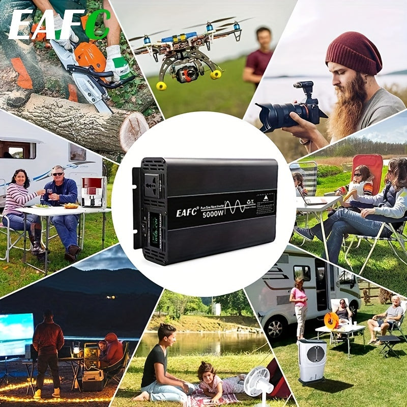 High-Efficiency 7000W Car Power Inverter - Pure Sine Wave, DC 12V to AC 110V Converter with LCD Display for Road Trips