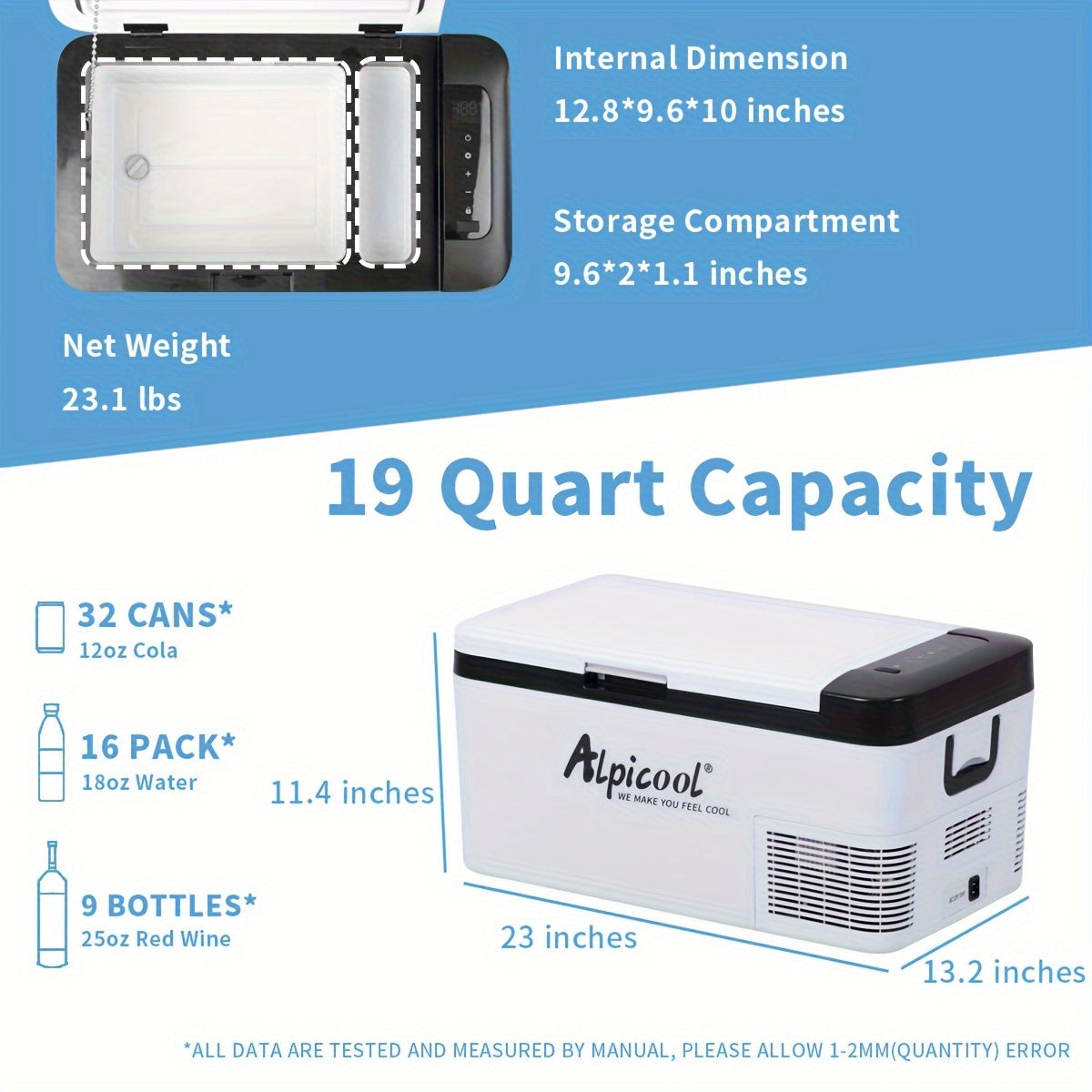 Alpicool K18 Portable Car Freezer, 12 Volt Refrigerator, 19 Quart (18 Liter) Fast Cooling 12V Car Fridge, Car Cooler, 12/24V DC and 100-240V AC for Outdoor, Camping, RV, Truck, Boat