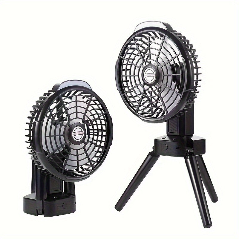 Outdoor Camping Fan Multi functional Tripod LED Light Tent Shake Head Fan USB Charging Fan