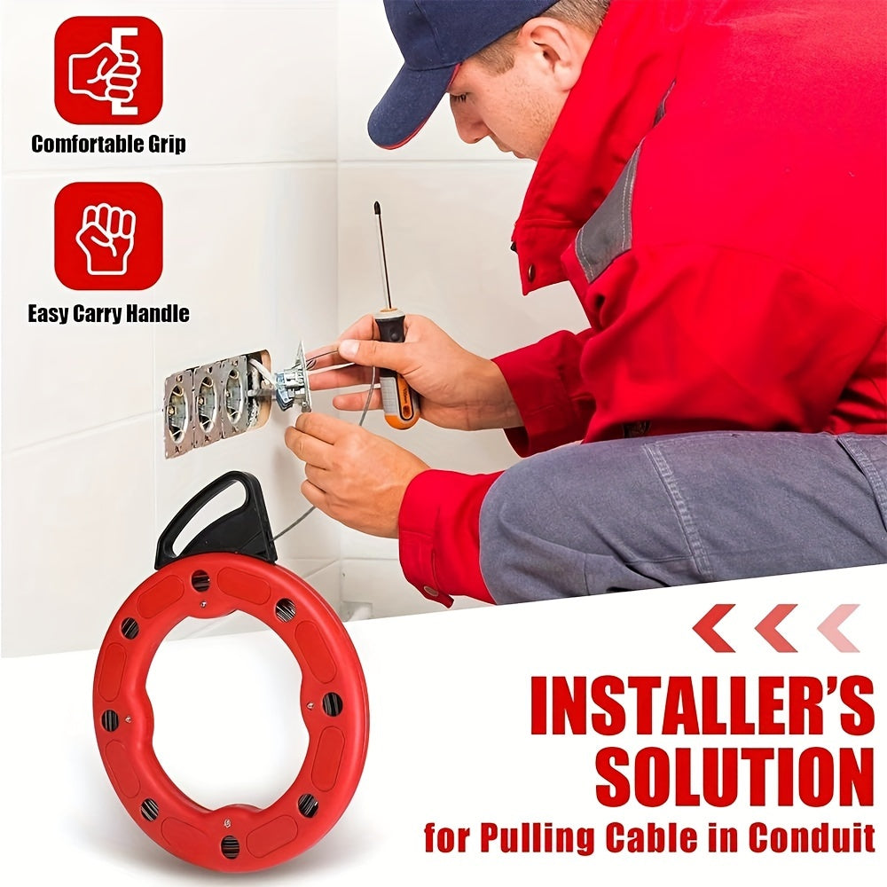 30M Long Premium Polyamide Glass Fiber Fish Tape Reel Puller - Durable Nylon Conduit Guide Rod for Efficient Cable Fishing and Wire Installation - Heavy-Duty Lead Puller Cable Fishing Tools