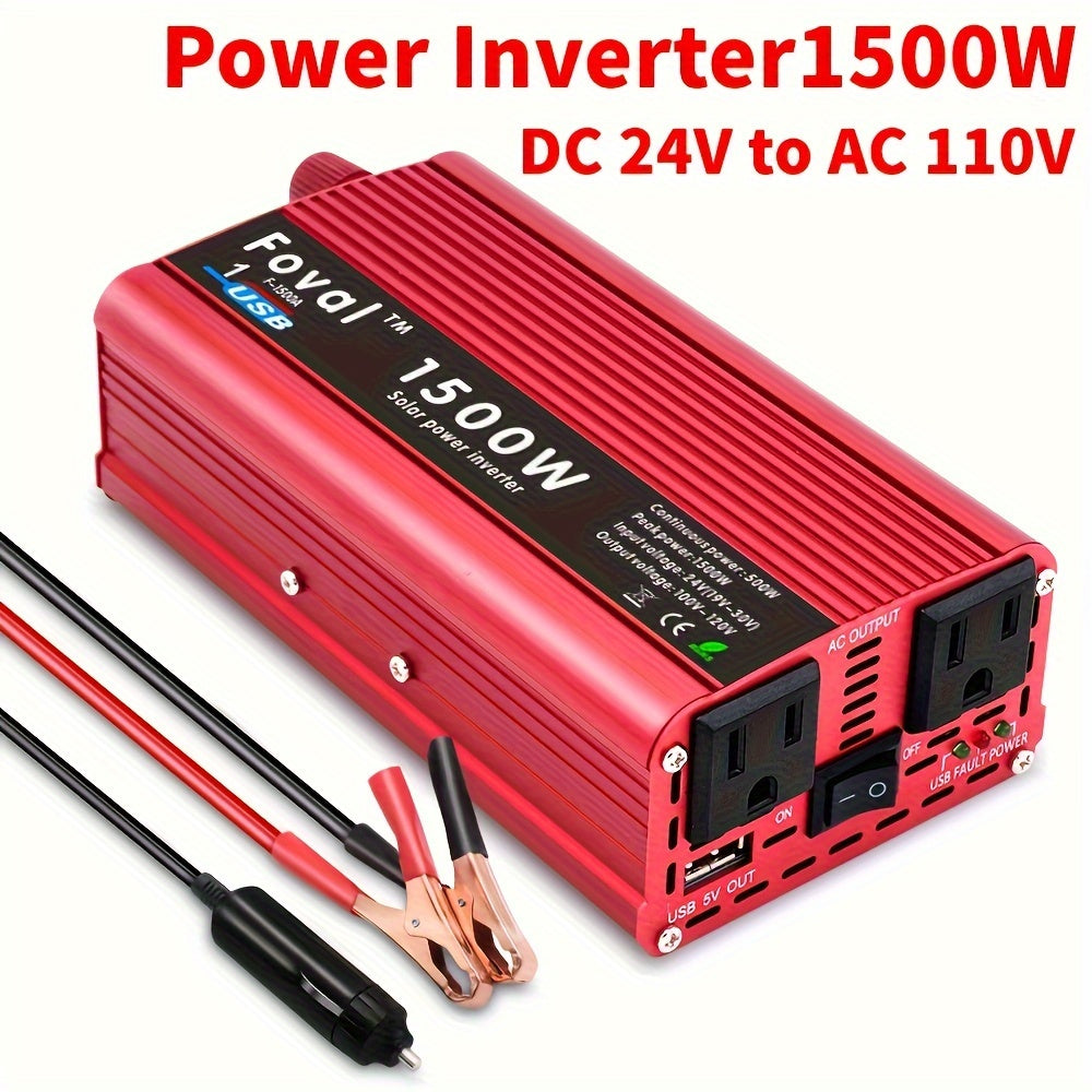 1500W Peak Car Power Inverter Converter - DC 12V to AC 110V/120V with USB Port - High-Power, Smooth Conversion, Portable for Travel Needs