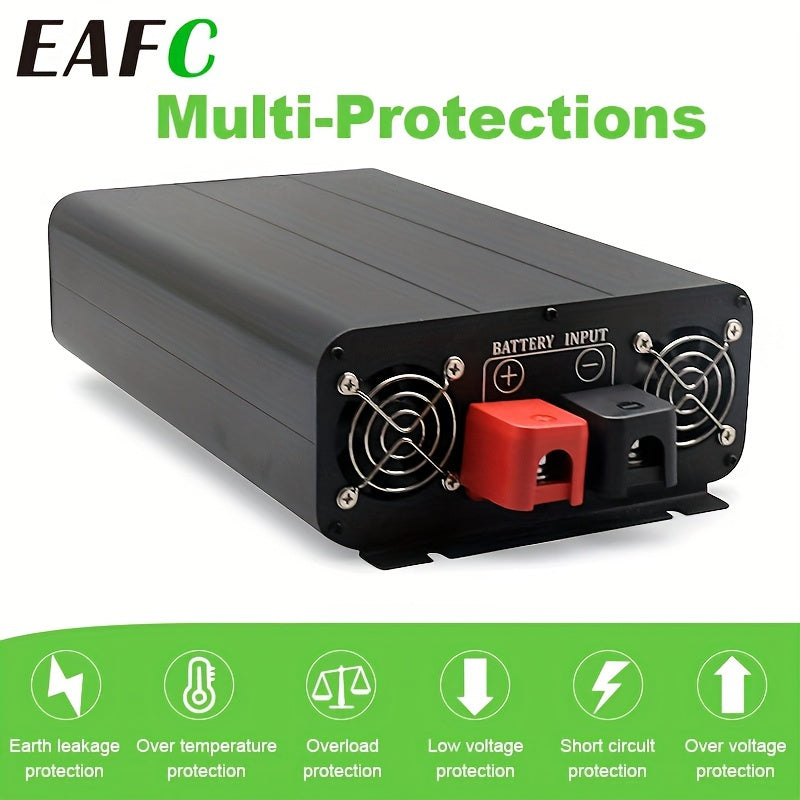 High-Efficiency 7000W Car Power Inverter - Pure Sine Wave, DC 12V to AC 110V Converter with LCD Display for Road Trips