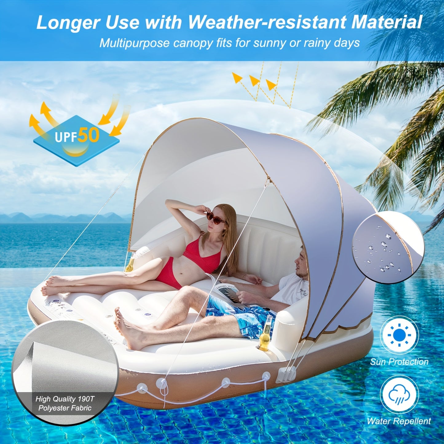 Inflatable Island Lounge Float - Relaxing Pool Raft with Comfortable Seating, Durable PVC Construction, Uncharged, Perfect for Beach and Seaside Fun