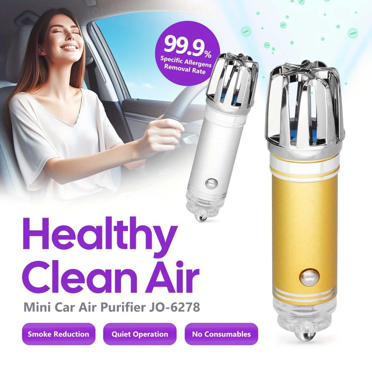 Mini Car Air Purifier Ionizer, 12V Plug In Car Air Freshener To Remove Smoke Smell, PM2.5, Pollen, Bacteria, To Reduce Bad Odors, RV Auto Decoration Gift, Car Interior Accessory