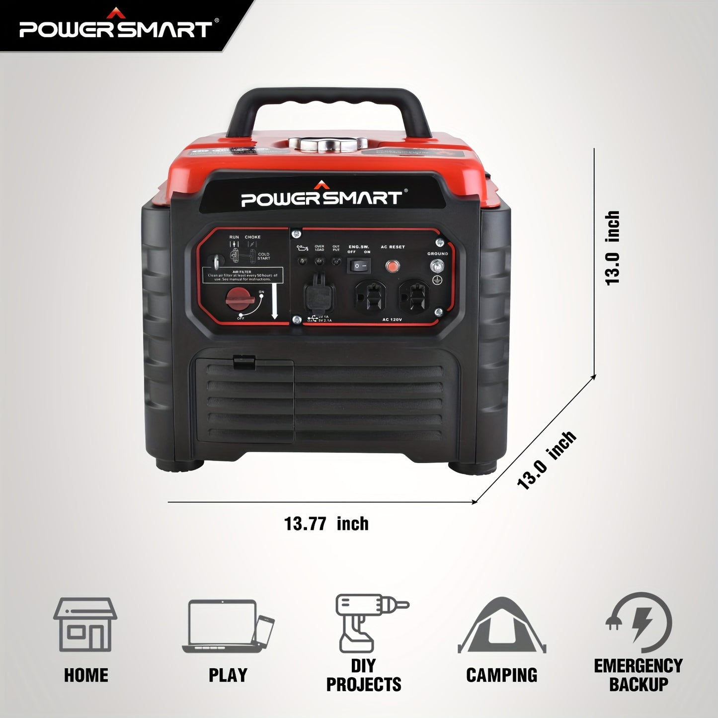 1500-Watt PowerSmart Portable Inverter Generator - Ultra-Light, Quiet, and CARB Compliant - Perfect for Camping and Outdoor Activities with Recoil Start, Small Size, and Gas Powered Efficiency