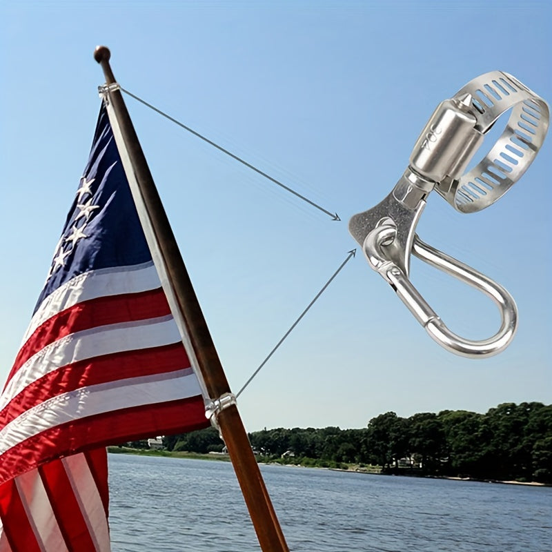 4-Piece Stainless Steel Flagpole Clips With Carabiner - Durable, Adjustable Grommet For Outdoor Flags On Poles 0.75-1.25" Diameter