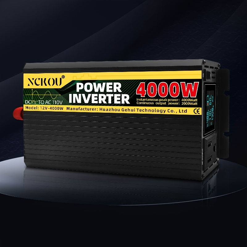 NCKOU 4000W Pure Sine Wave Power Inverter DC 12V to AC 110V with Single Outlet, 6-Group Data LCD Display, PLC Intelligent Cooling Fan, Aluminum Alloy Shell, 2000W Rated Power, US Plug