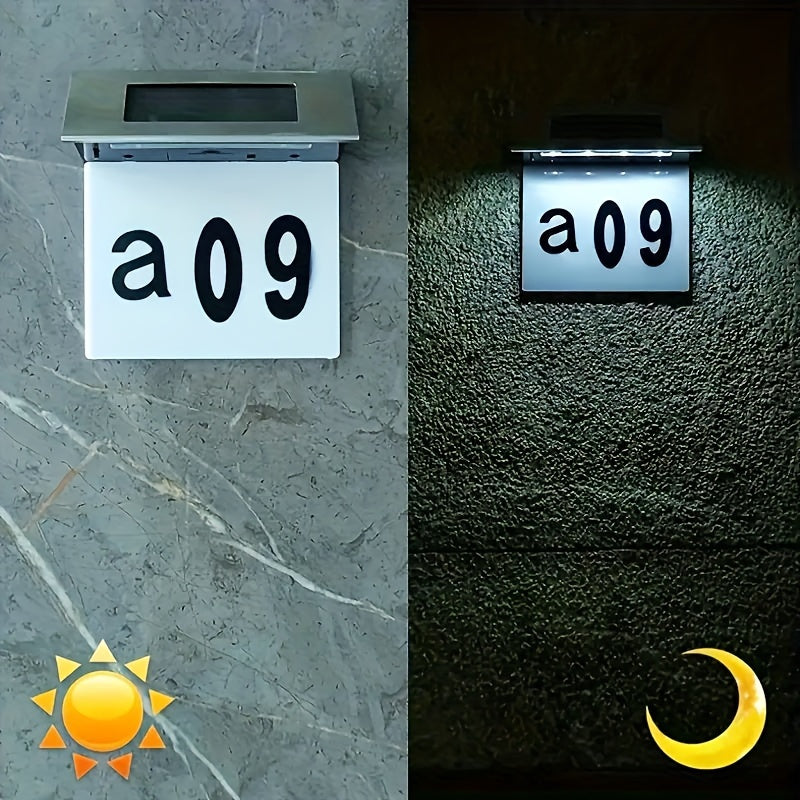 1 Pack 4LED Solar Powered Stainless Steel Sconce House Number Sign - Energy Efficient, Touch Control, Detachable, and Wireless - Perfect for Homes, Gardens, Streets, and Yards with Installation Hardware Included