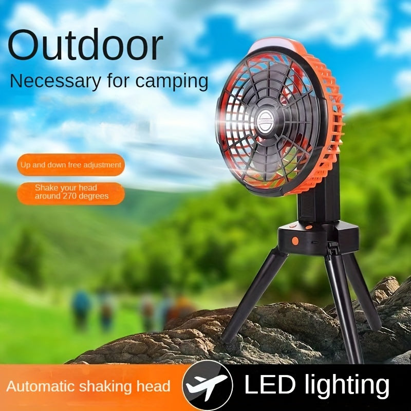 Outdoor Camping Fan Multi functional Tripod LED Light Tent Shake Head Fan USB Charging Fan