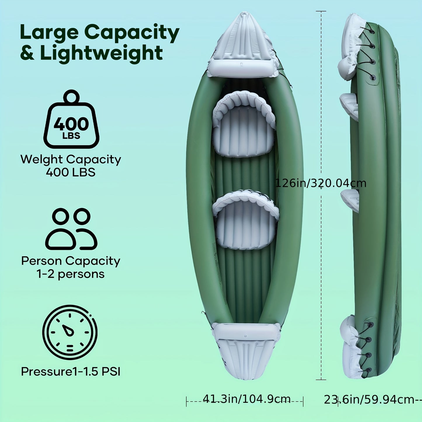 Adventure Gear Inflatable Kayak -in Style Load capacity 400lb 1-2 person, Green 
 Explore the Waters