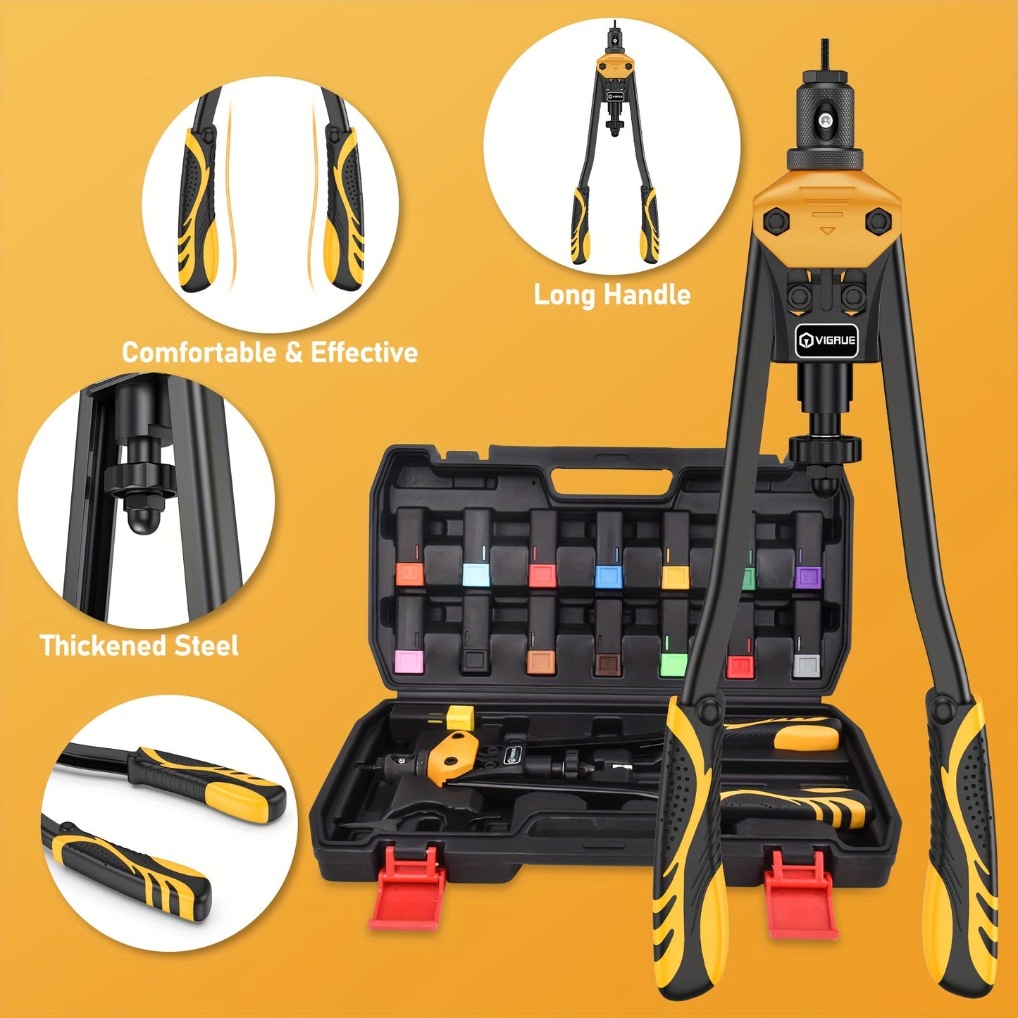 300PCS Rivet Nut Assortment Kit - VIGRUE 16 Heavy-Duty Rivet Nut Tool Set with 15PCS Metric & Inch Mandrels M3 to M12, 6-32 to 1/2-13 - Iron Construction for Durability and Long-Lasting Performance