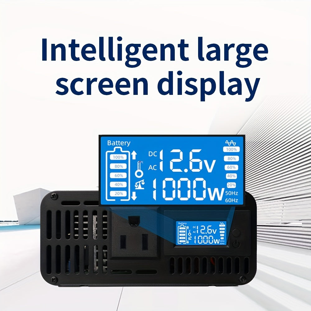 1200W Pure Sine Wave Inverter - 12V to 110V Car Converter with US Plug, Low Power, Household, Room Electrical/Hard Wiring, and Overload Protection - Reliable Power Supply for Home and Travel