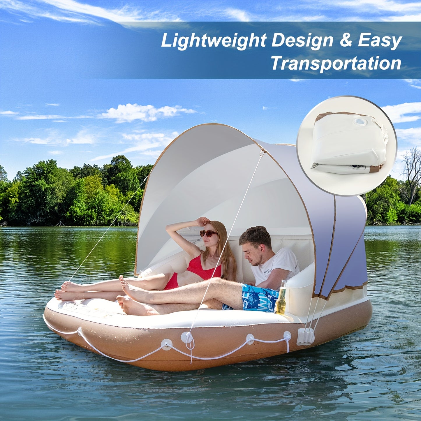 Inflatable Island Lounge Float - Relaxing Pool Raft with Comfortable Seating, Durable PVC Construction, Uncharged, Perfect for Beach and Seaside Fun