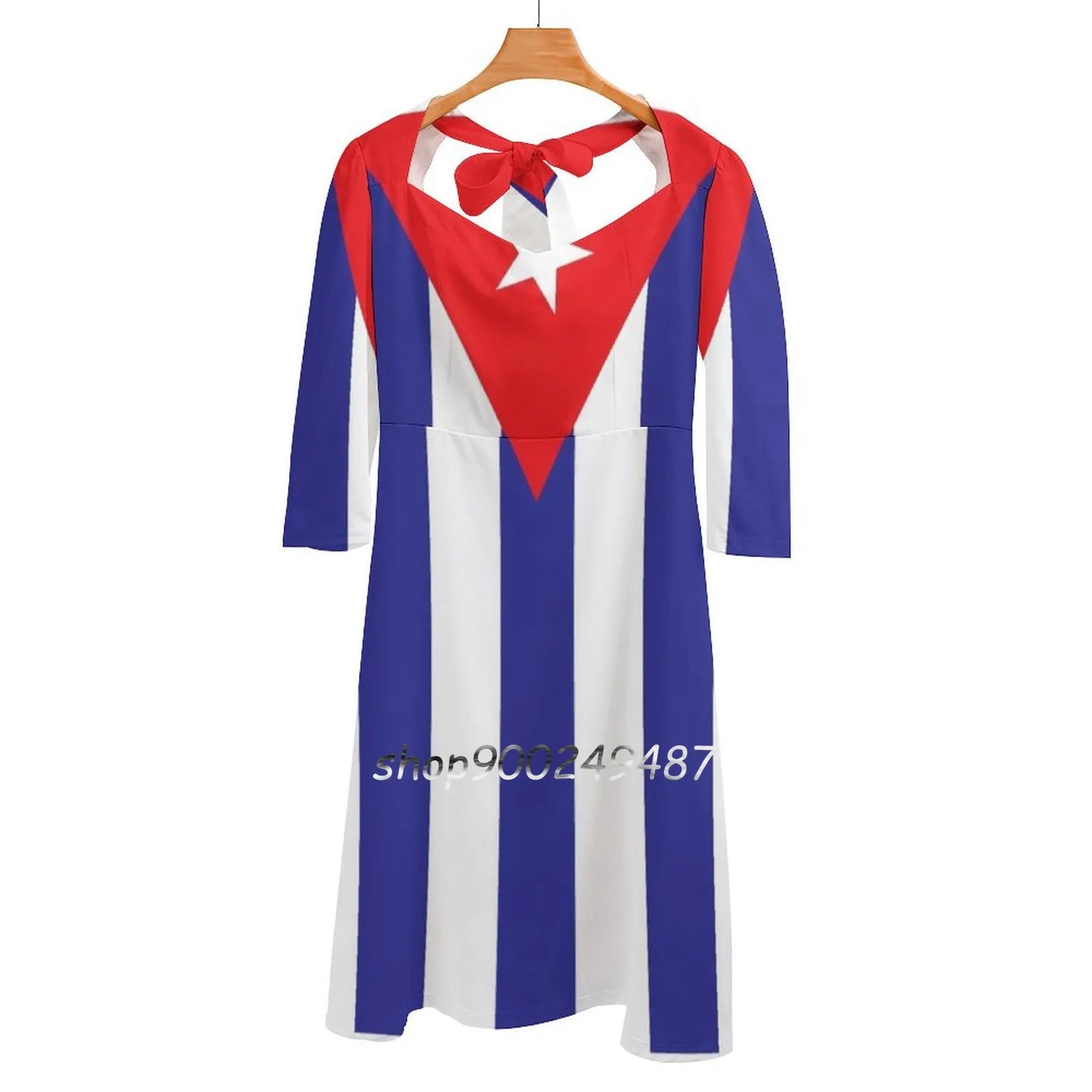 Cuban Flag Square Neck Dress Sweet Summer Dress Women Elegant Halter Print Dress Cuba Cuban Flag Carribean Latin America