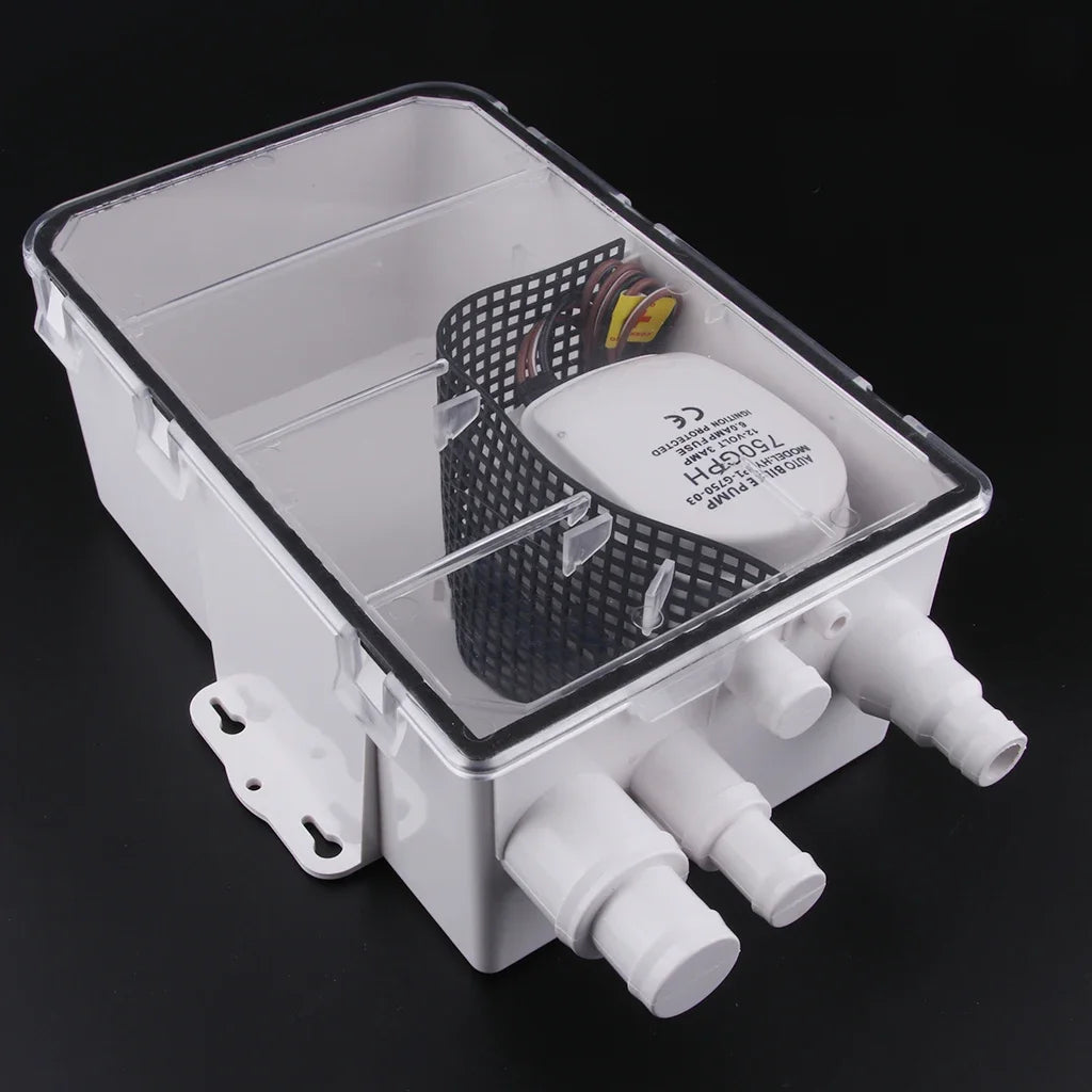 12V 750GPH Shower Sump Pump System Multi Port Bilge Drain Box Automatic Bilge Drain Pump For Marine Yacht Boat RV Caravan