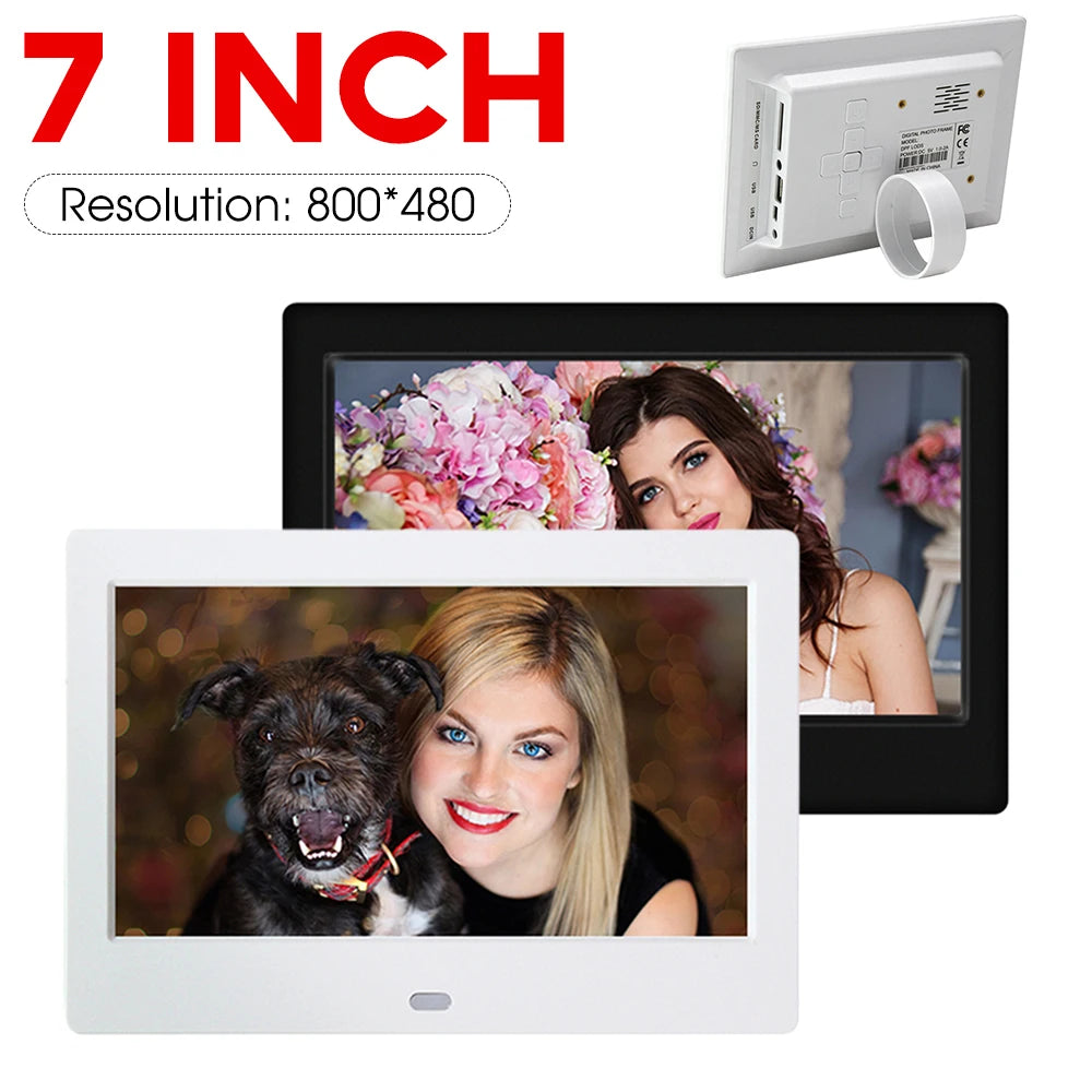 7 inch LED Photo Frame Digital Picture Frame 800x480 HD Electronic Photo Album Alarm Clock MP3 MP4 Music Player with Remote