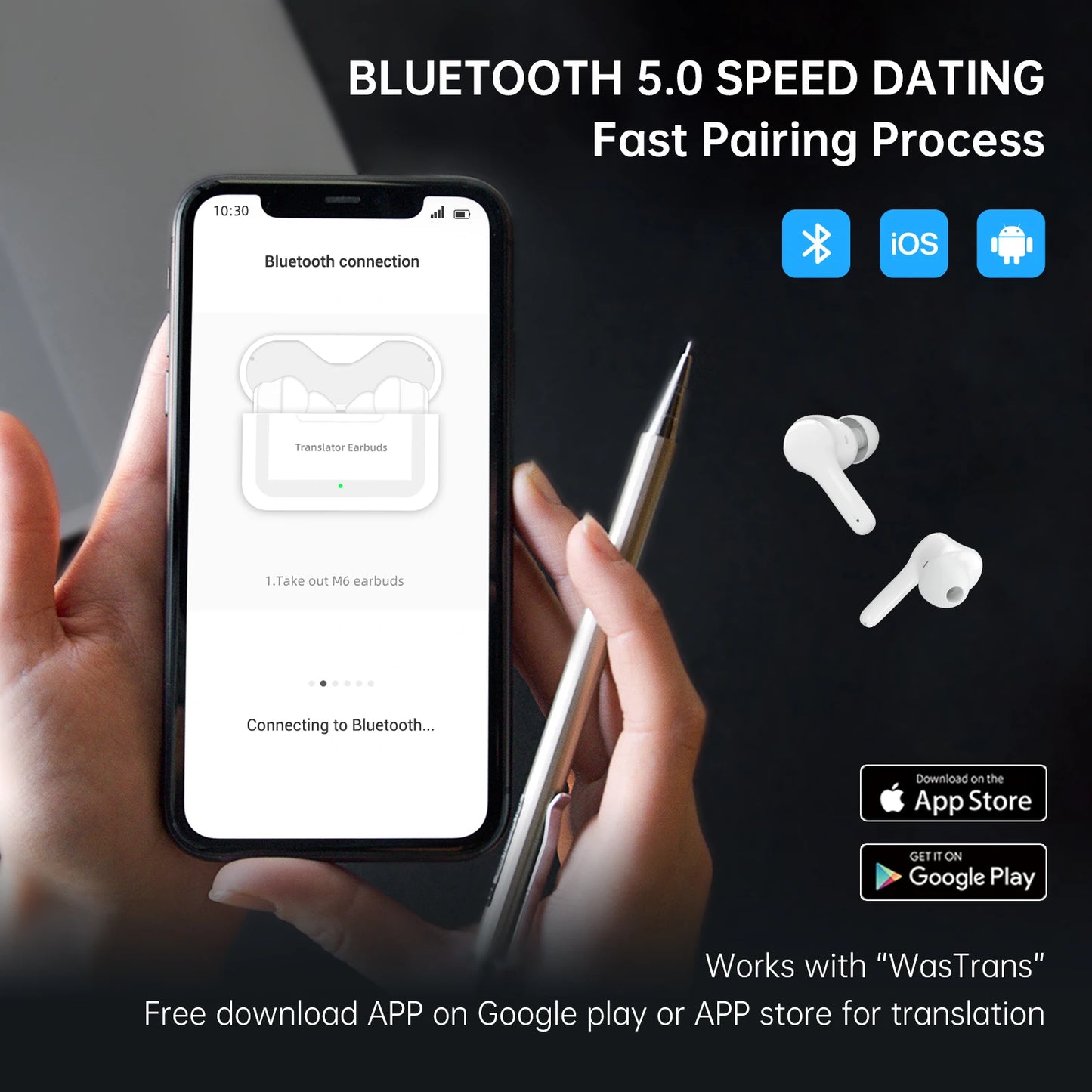 Wooask M6 Instant Voice Offline Translator Earbuds Real-time Language Translation Device Wireless Bluetooth Headset for Travel