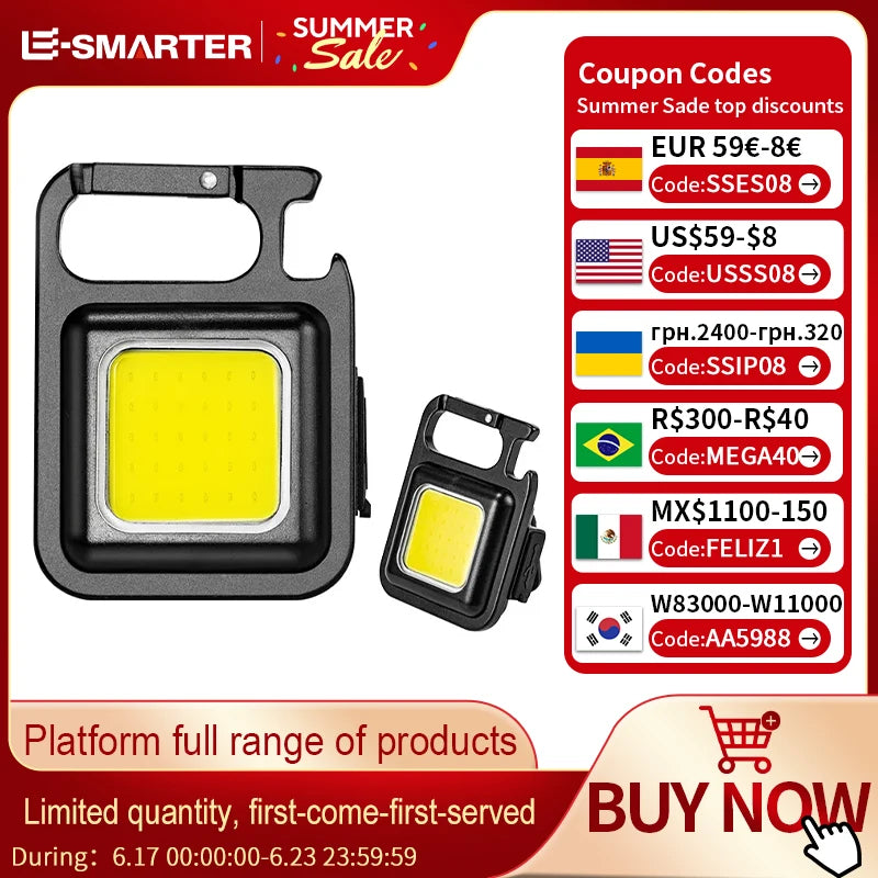 COB Flashlight Mini Protable Keychain Lamp 4 Lighting EDC Torch Outdoor