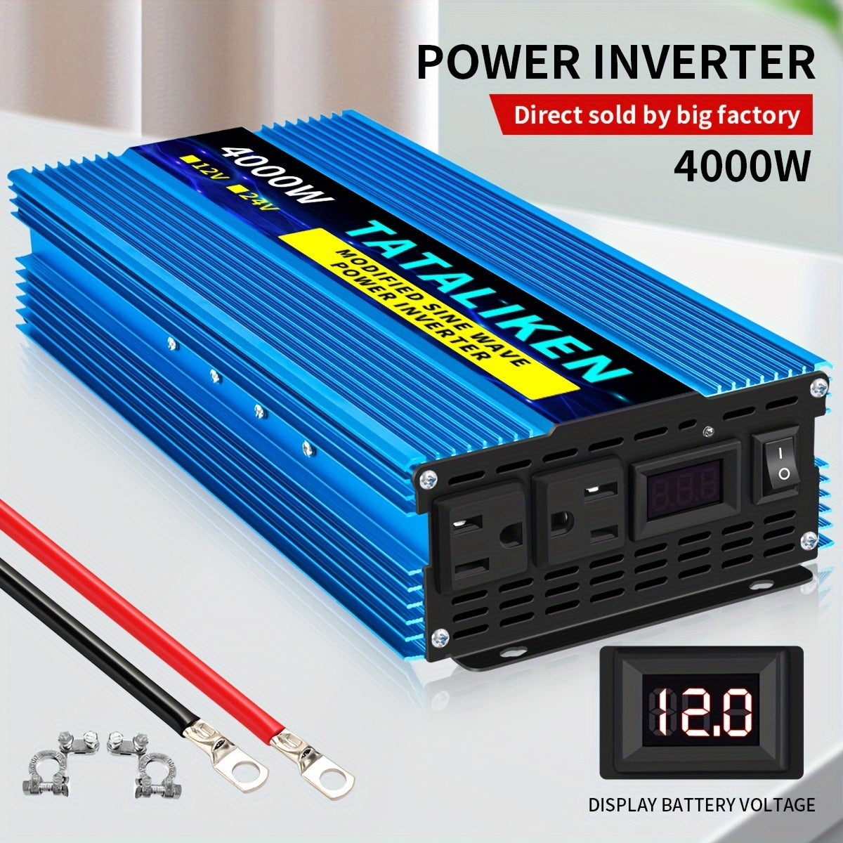 4000W Heavy-Duty Car Power Inverter - Rapid DC 12V to AC 110V Converter with Smart USB Ports - Safely Charge Laptops, Smartphones & More, Perfect for Road Trips