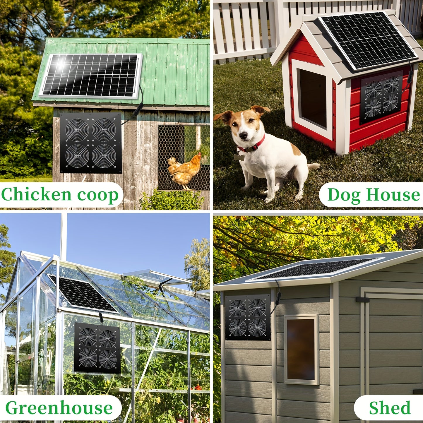 20W Solar Panel Power Fan Kit For Chicken Coop Laminated Fast Airflow Single Crystal Panel Exhaust Fan