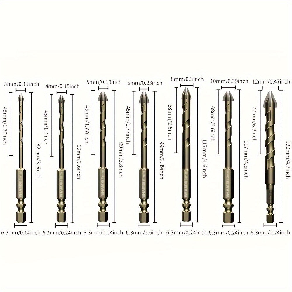 7pcs/set Multi-purpose High-hardness Tungsten Steel Alloy Four-edged Cross-hexagonal