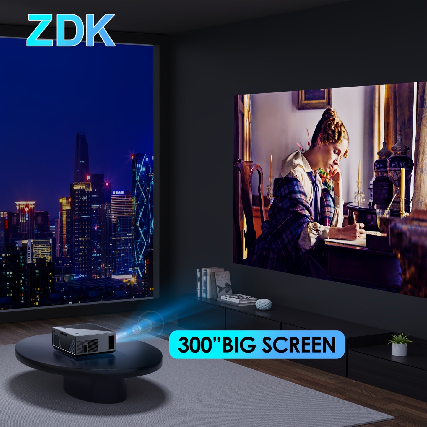 16000 Lumens 5G WiFi Projector - Stunning Full HD 1080P Resolution, Universal Compatibility with Smartphones, TV Stick, PS5, XBOX - Latest 2024 Model for Home Cinema and Immersive Entertainment