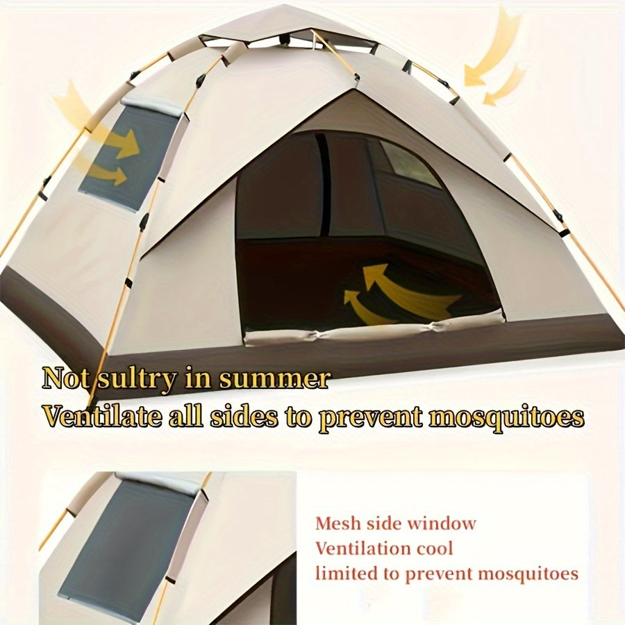 3-4 Person Pop-up Camping Tent - Automatic Instant Shelter, Waterproof & UV Guard, Mosquito-Free, Well-Ventilated, Quicksand Golden, Ultra-Portable with Carry Bag