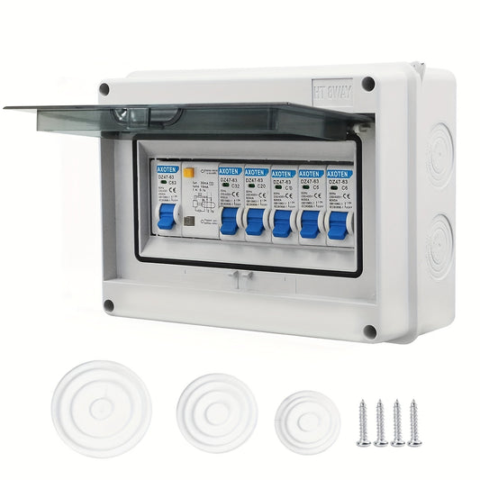 5/8 Circuits Miniature Circuit Breaker Switch Box - Compact Surface-Mounted Distribution Box with 63A/40A Circuit Breaker and 6A+10A+16A+20A+32A Air Switch for Home, Office, and Shopping Center Electrical Systems