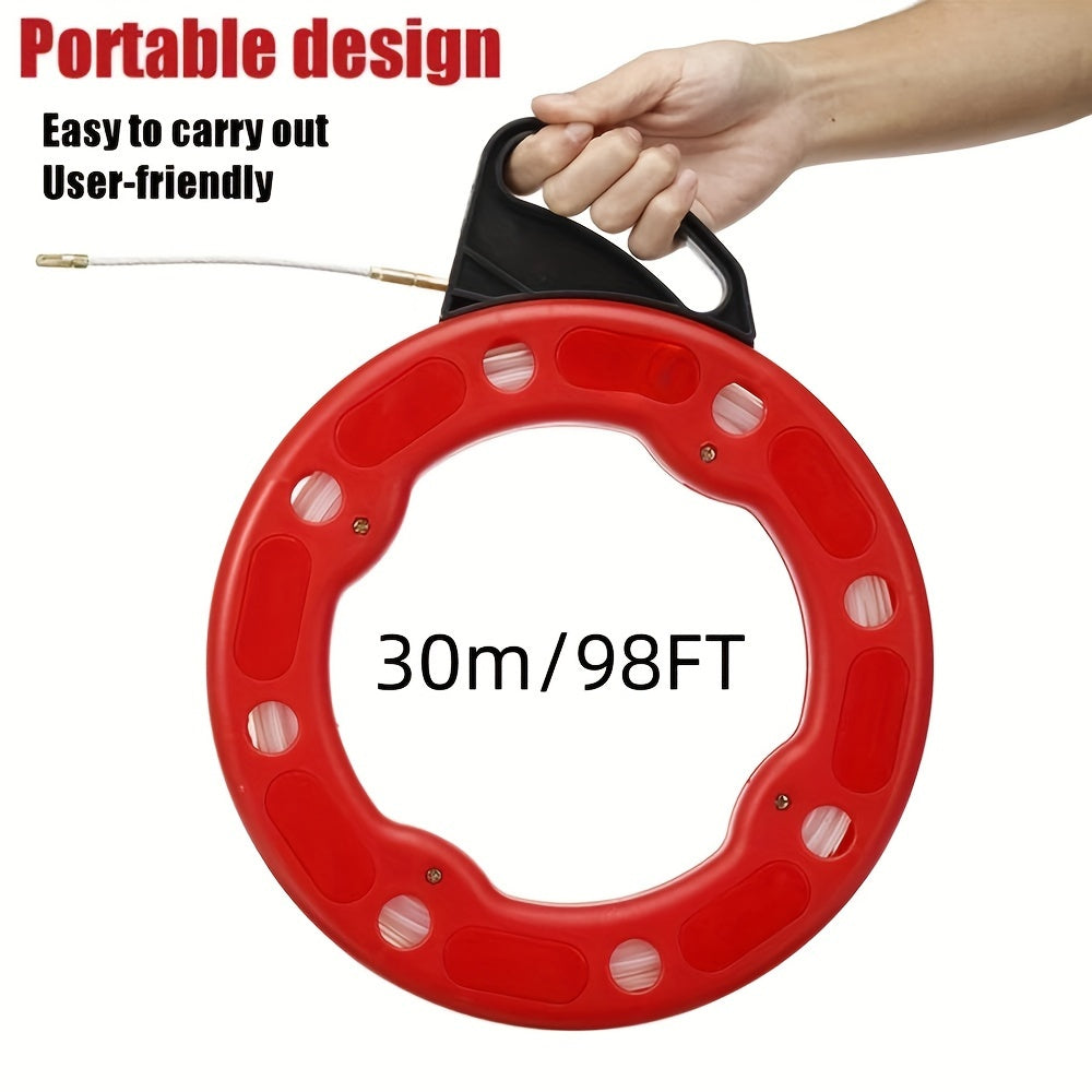 30M Long Premium Polyamide Glass Fiber Fish Tape Reel Puller - Durable Nylon Conduit Guide Rod for Efficient Cable Fishing and Wire Installation - Heavy-Duty Lead Puller Cable Fishing Tools