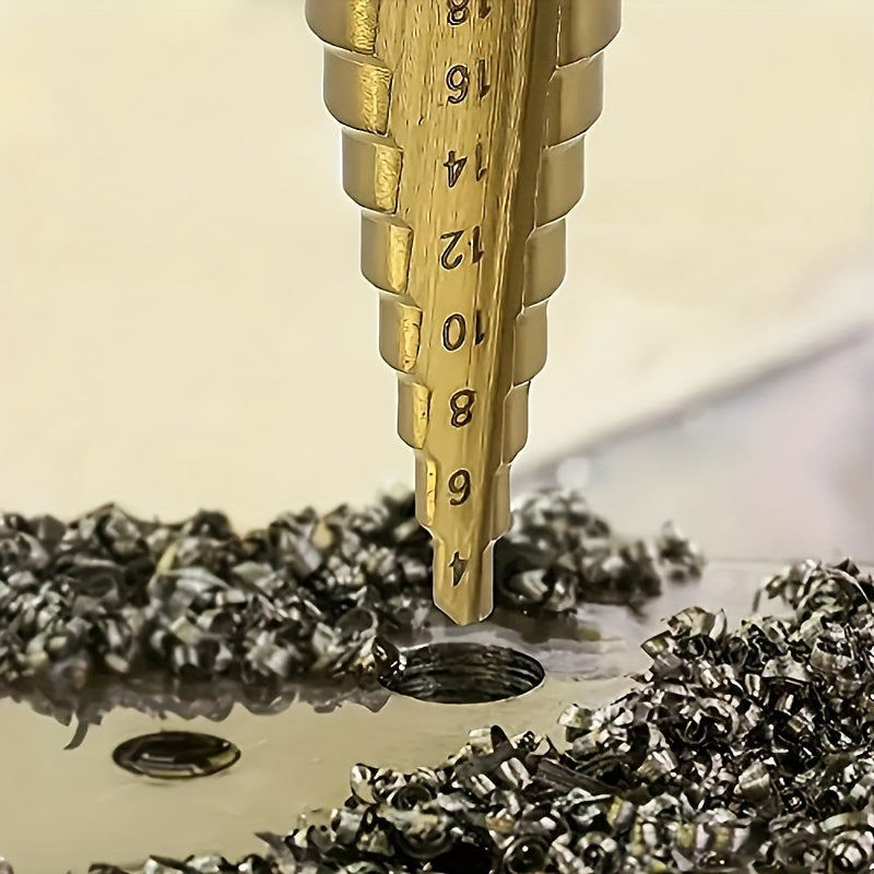 3-Piece Titanium-Coated Hss Step Drill Bit Set With Handle - Versatile For Plastic, Wood, Metal Sheet & Aluminum