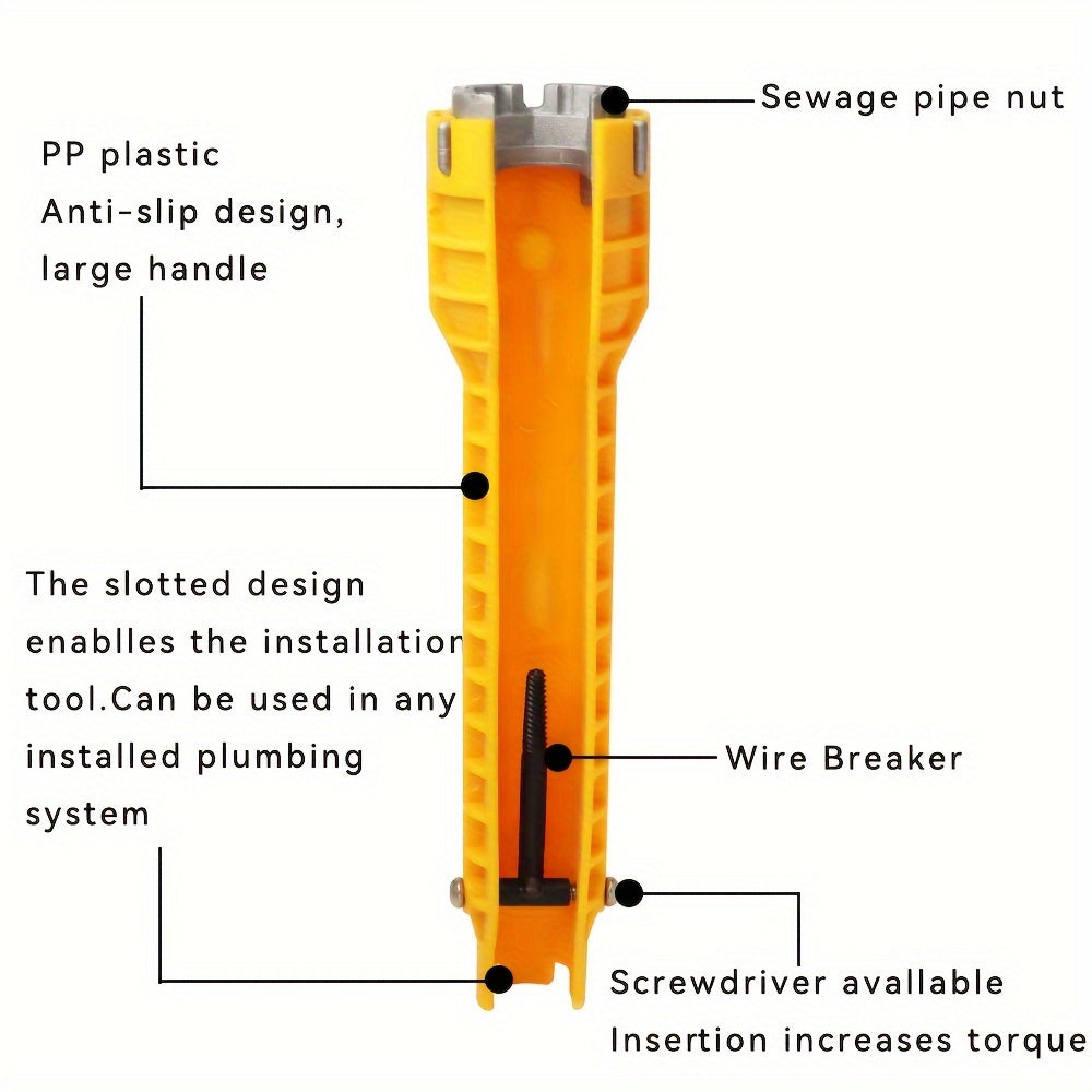 Heavy-Duty Faucet Wrench - Versatile Plumbing Tool for Sink, Toilet & Kitchen - Durable Water Pipe Spanner with Easy-Grip Tackle - Ideal Household Installer Kit