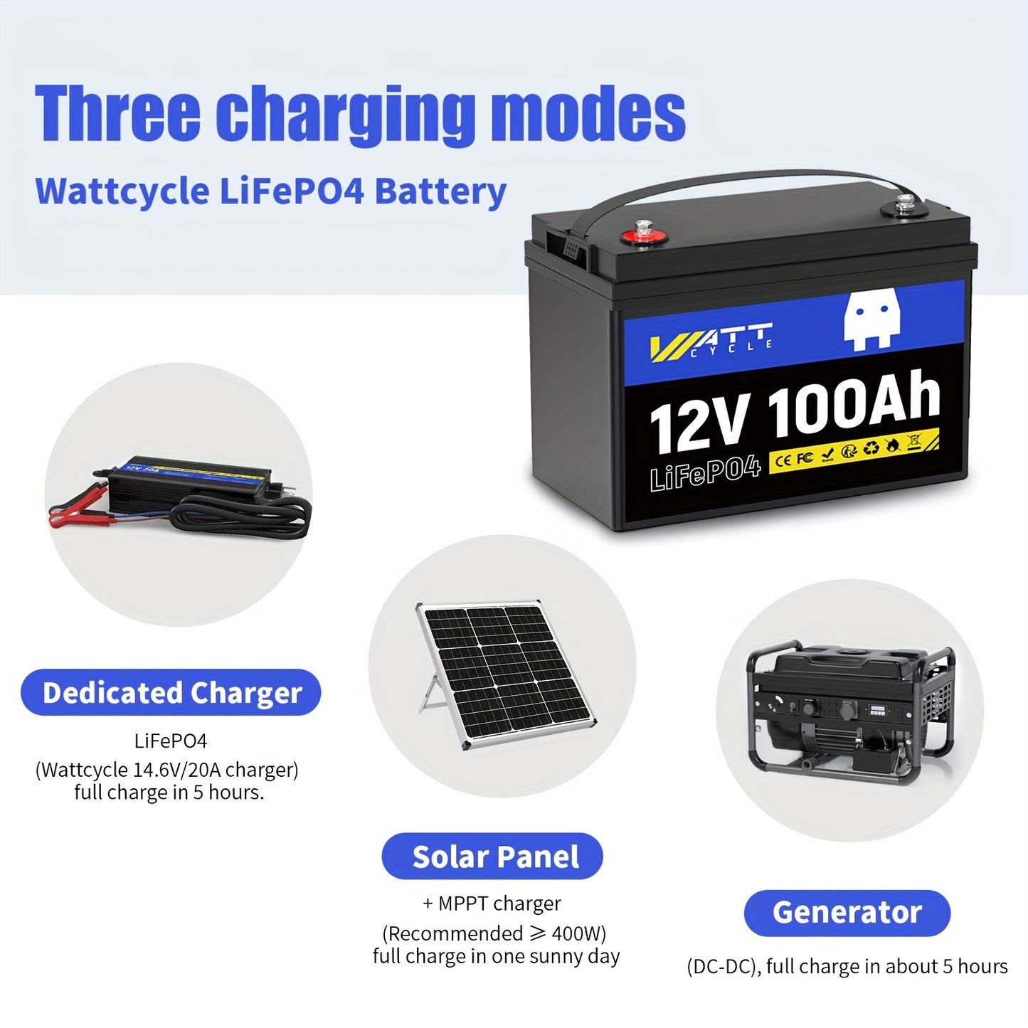 Long-Lasting 12V 100Ah LiFePO4 Battery - Ultra-High Cycle Life - Integrated 100A BMS, Cold Weather Guard - Perfect for RVs, Off-Grid Living, and Solar Energy Systems