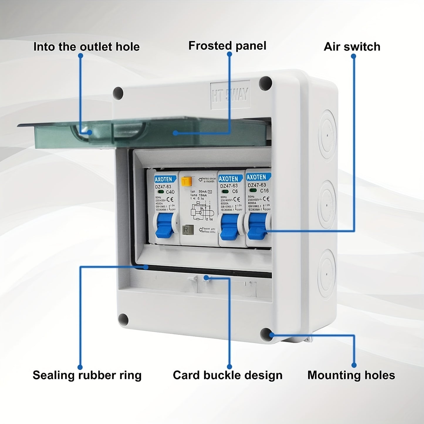 5/8 Circuits Miniature Circuit Breaker Switch Box - Compact Surface-Mounted Distribution Box with 63A/40A Circuit Breaker and 6A+10A+16A+20A+32A Air Switch for Home, Office, and Shopping Center Electrical Systems