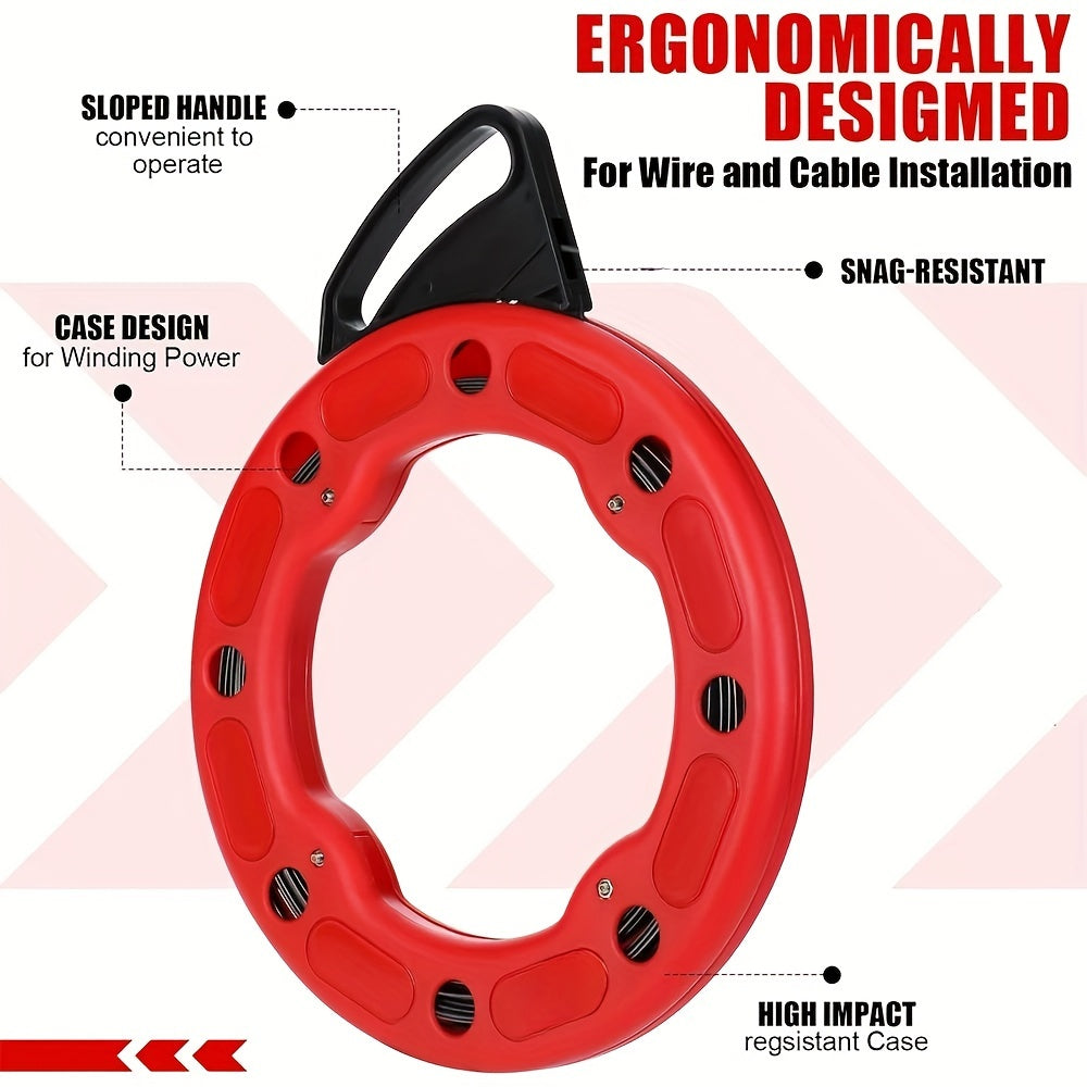 30M Long Premium Polyamide Glass Fiber Fish Tape Reel Puller - Durable Nylon Conduit Guide Rod for Efficient Cable Fishing and Wire Installation - Heavy-Duty Lead Puller Cable Fishing Tools