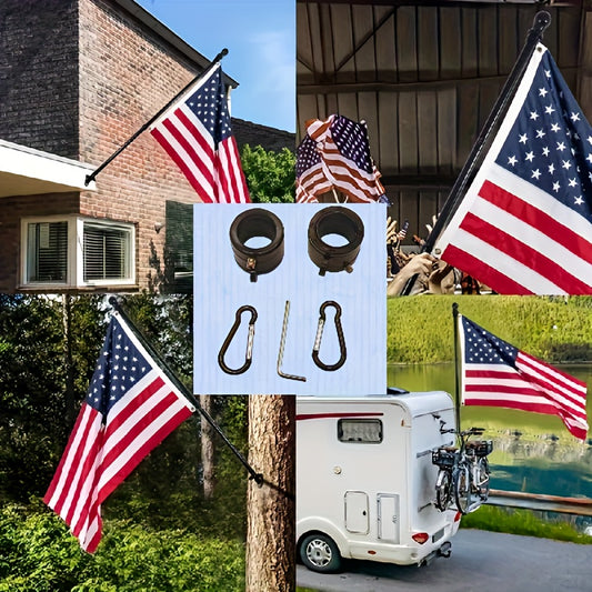 360° Rotating Flagpole Mounting Rings Set with Carabiners - 2 Pack Heavy Duty Metal Flag Pole Clips for 1-Inch Diameter Pole, Anti-Wrap Outdoor Flag Hardware, No Battery or Electricity Needed