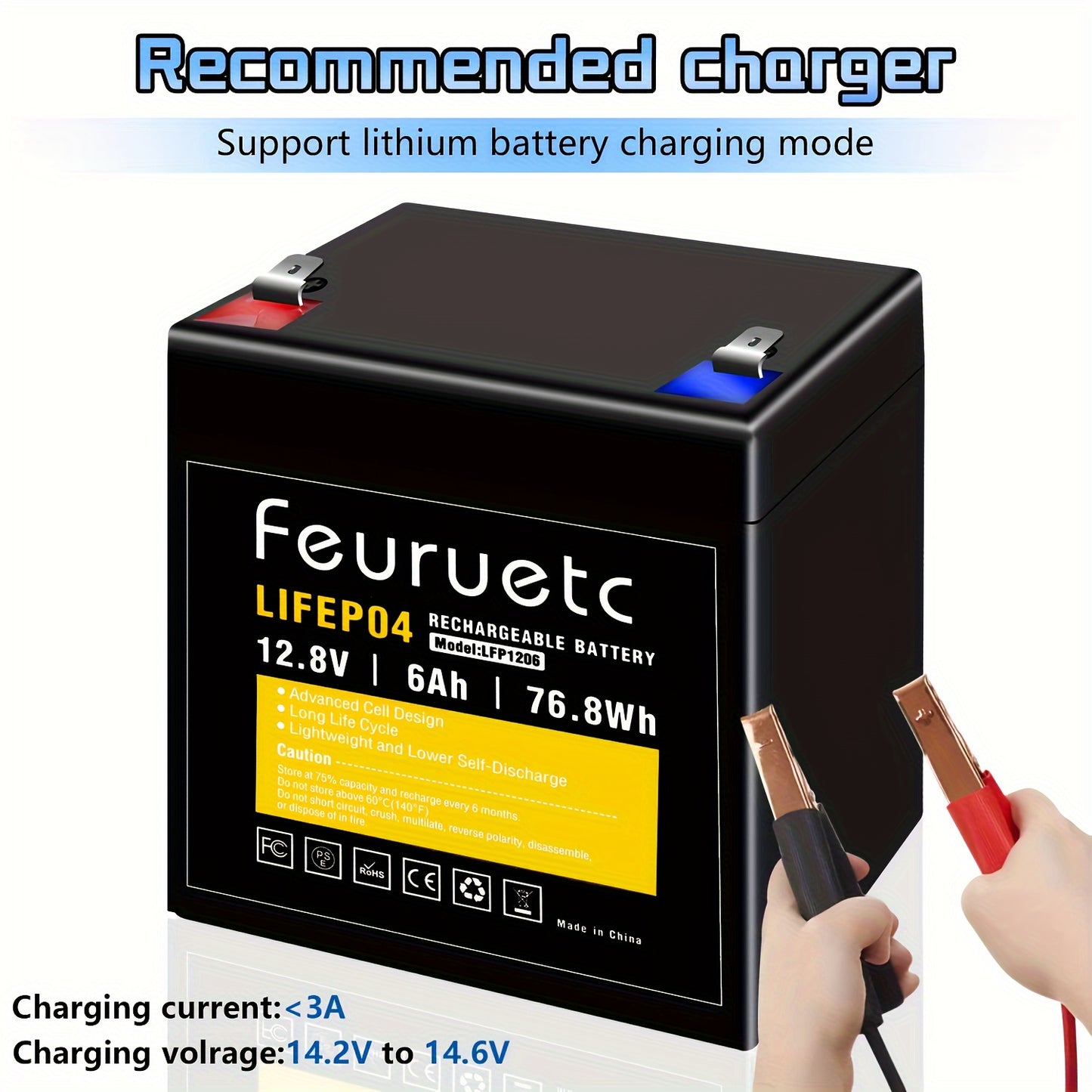 3000+ Cycle 12V 6Ah Rechargeable LiFePO4 Battery - Maintenance-Free, Built-in BMS, High-Capacity Power Source - Perfect for Camping, Fish Finders, Scooters, Security Systems, Ride-on Toys, and Backup UPS Applications