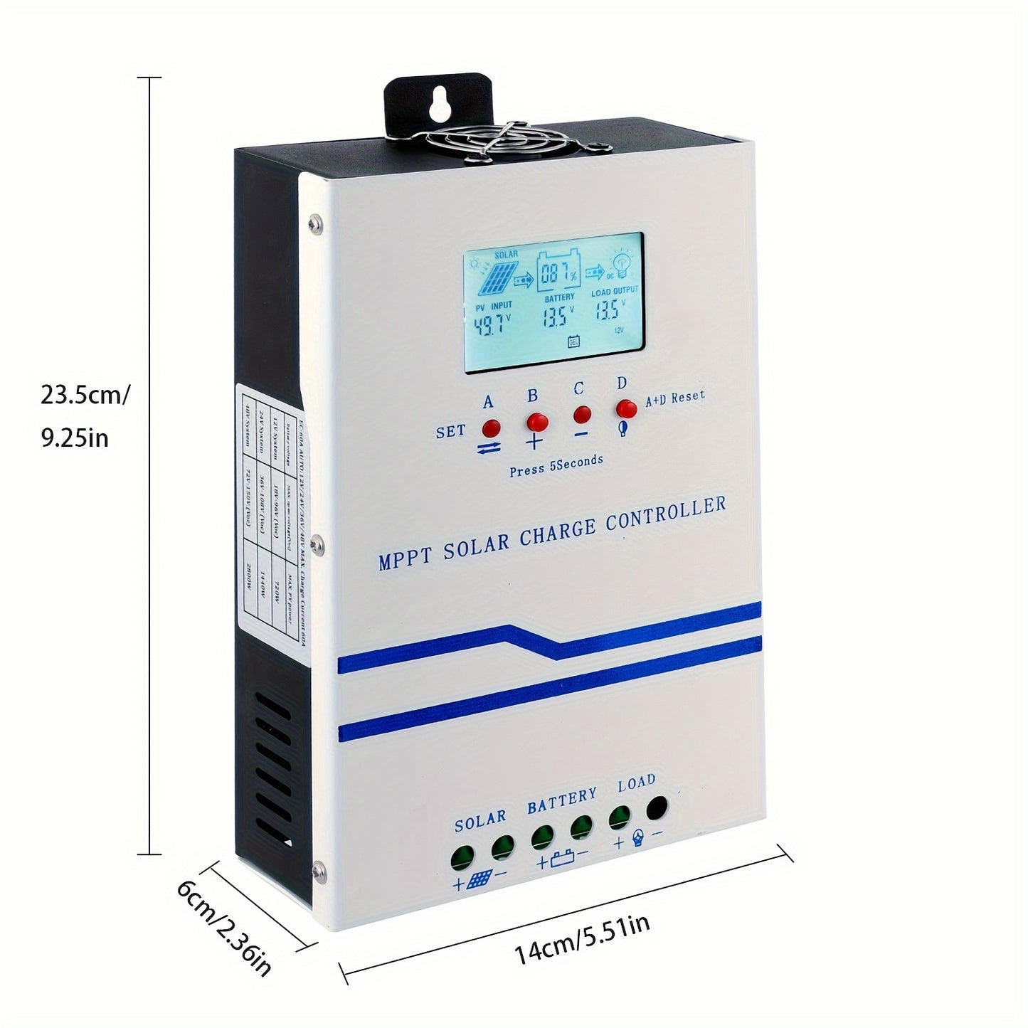 60A MPPT Solar Charge Controller for 12V/24V/36V/48V Battery Systems - Max 160VDC Photovoltaic Input, LCD Display, Compatible with AGM, Gel, Flooded and Lithium Batteries, Solar Panel Regulator for Efficient Power Management