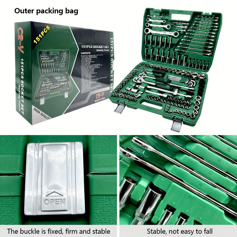 151-Piece Socket Wrench Set - Chrome Vanadium Steel, Ratchet Spanners, Multifunctional Hand Tool Kit for Car, Motorcycle, Boat Repairs & Home Use