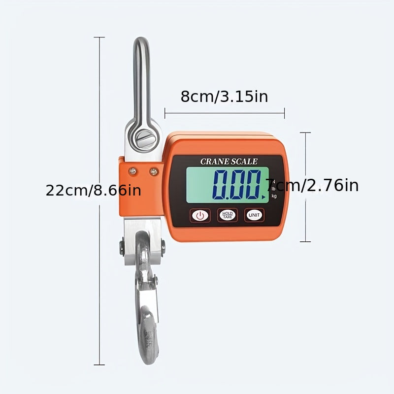 Heavy-Duty 500Kg Portable Crane Scale: Precise, Easy-Read LCD, Battery-Powered, in Blue/Orange/White