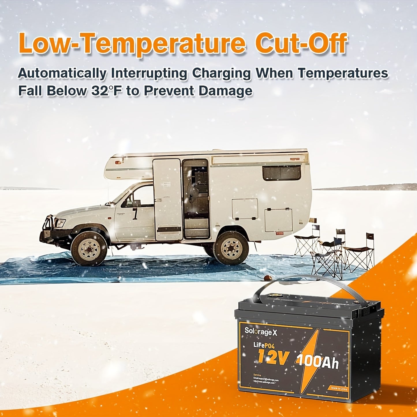 Long-Lasting 12V 100Ah LiFePO4 Battery - Ultra-High Cycle Life - Integrated 100A BMS, Cold Weather Guard - Perfect for RVs, Off-Grid Living, and Solar Energy Systems